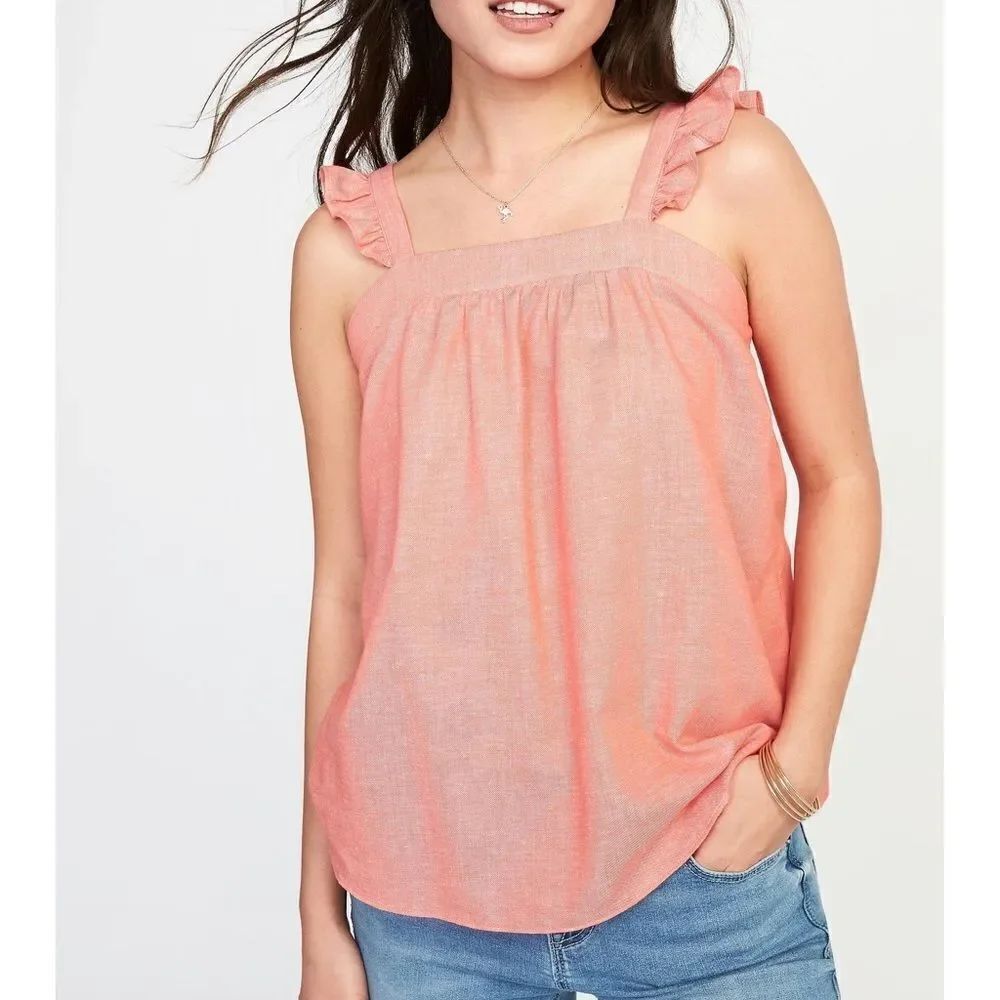 ✨ HP✨Sleeveless Ruffle-Trim Linen 
Briquette✨